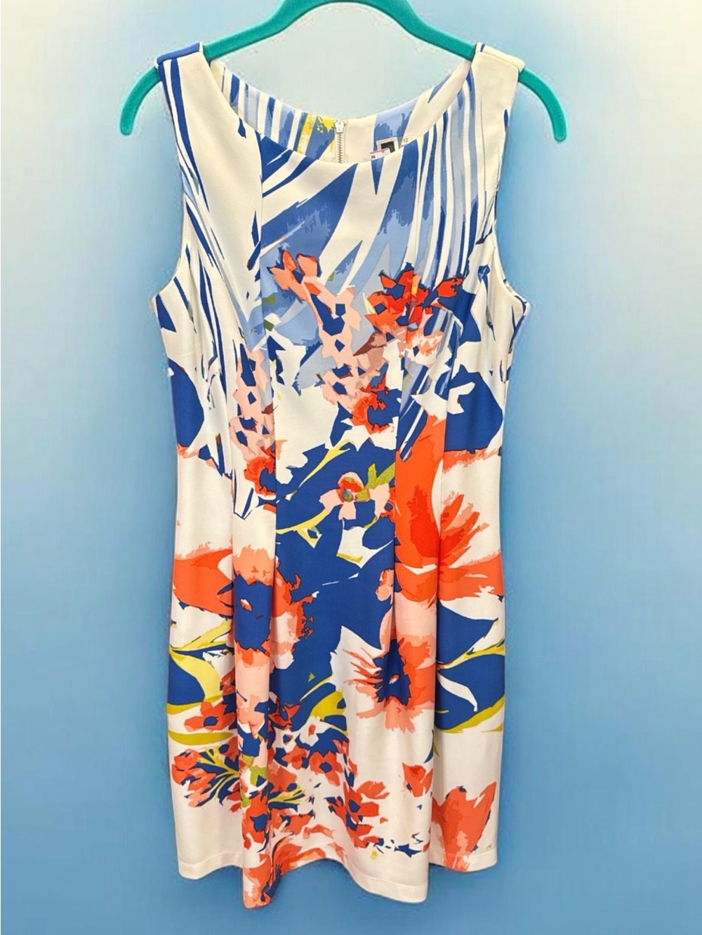 Julian Taylor White, Blue & Coral Floral Shift Dress